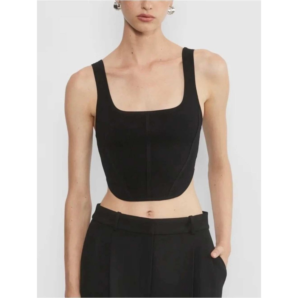 Babaton Womens Sculpt Knit Bustier Black Sculpted Cropped Tank Top Size M